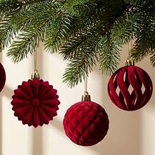 15pcs-Wine Red Christmas Flocked Ball Set, European Style Ins-Inspired Irregular Flocked Christmas Ball Set, Christmas Party Decoration - A - View 5