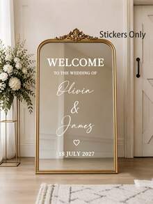1pc--Custom Wedding Mirror Sticker, Wedding Entrance Welcome Sign, Custom Vinyl Mirror Sticker, Personalized Birthday Mirror Sticker, Personalized Birthday Party Welcome Sign, Birthday Party Welcome Sticker, Floor Mirror Sticker, DIY Wedding Decoration, Birthday Party Wedding Decoration Sticker, Custom Mirror Lettering Sticker, Custom Wedding & Birthday Sticker, Wedding - Multicolor - View 5