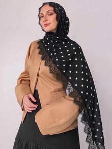 1pc Fashion Long Polka Dot Lace Trim Scarf, Breathable Outdoor Spring/Summer Women's Headscarf, Scarf, Daily Wear, Clothing Accessory, Shawl, Birthday Gift - Multicolor - View 13