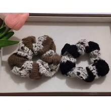 2pcs Autumn Dual-Color Plush Knitted Scrunchies, Suitable For Women's Daily Wear - Multicolor - View 4