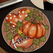1/4/6pcs Autumn Collection Wood Grain Bottom Football Heart Pumpkin Hand-Painted Pattern Placemats, Suitable For Home Kitchen, Made Of Polyester Fiber, Kitchen Table Decoration, And Party Scene Decoration - Multicolor - View 13