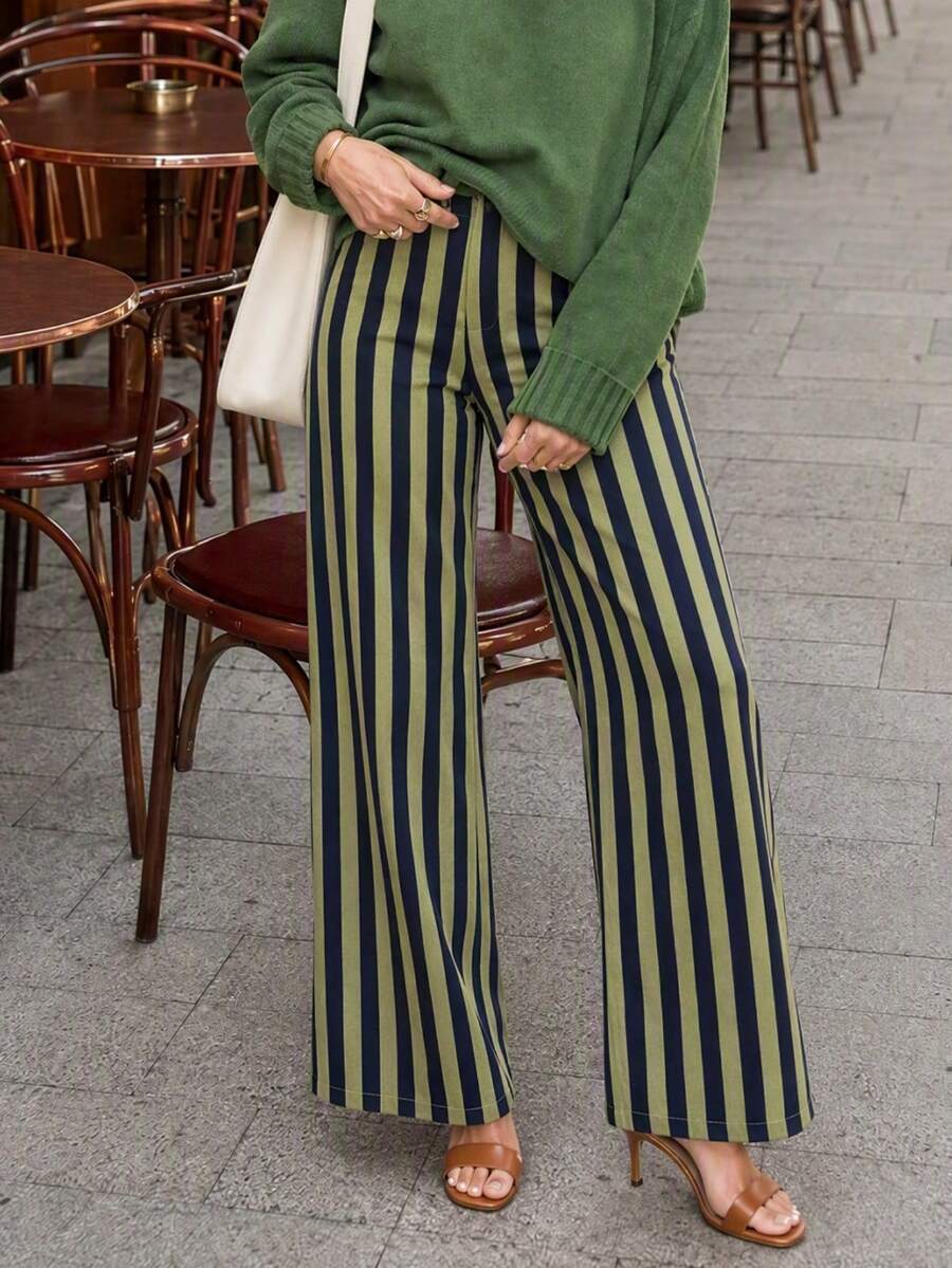 Women's Autumn Elegant Casual Fashion Striped Long Pants, Suitable For Vacation And Outings - Multicolor - View 1