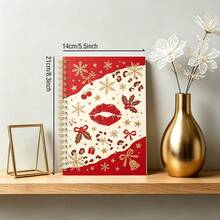 DANPERJI 1pc A5 Spiral Notebook, Xmas‑Themed Art Print Featuring Red Lip Mark, Cherry Decor Pattern Cover, Writing Journal, Glam Christmas Vibe, Home Office Use, Note Keeping, Creative Thought Log Book - CHUN - View 6