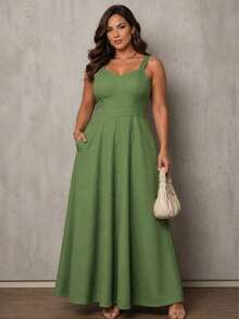 Macacão Lido Casual confortável com bojo em tecido Marrante Plus Size - Verde Oliva - Visão 1