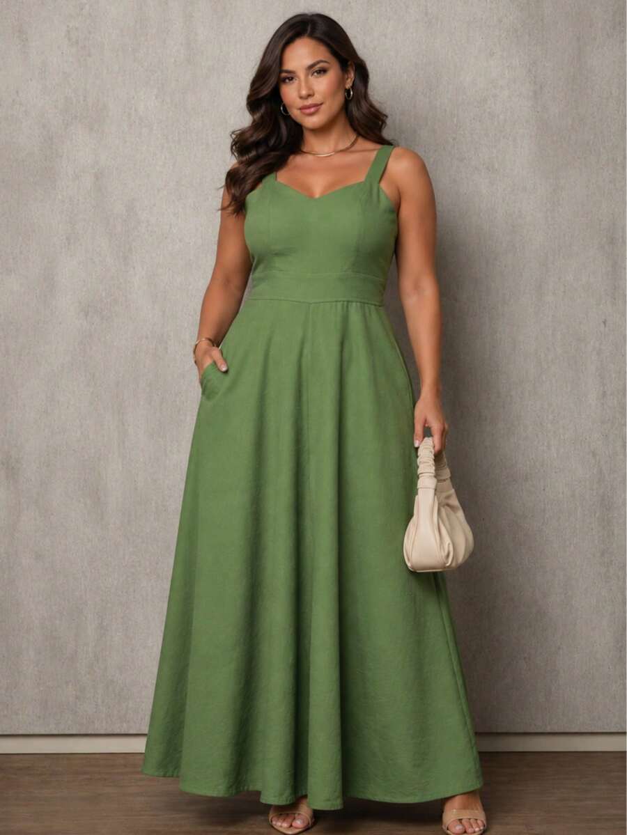 Macacão Lido Casual confortável com bojo em tecido Marrante Plus Size - Verde Oliva - Visão 1