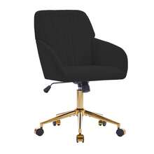 Velvet Office Desk Chair With Wheels And Gold Base,Modern Height Adjustable 360 Degree Swivel Upholstered Vanity Chairs With Arms For Living Room Bedroom, Study,Black - Black - View 3