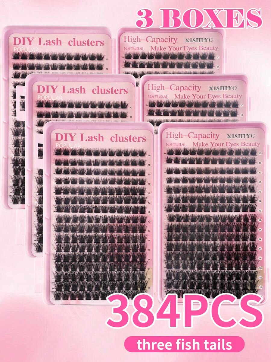 Special Offer Multi-Box Set (1/2/3 Boxes, 384 Clusters) - D Curl Large Capacity Eyelash Tray, Premium Quality Low Price, New DIY Eyelashes, Fluffy Soft 3D Faux Mink False Eyelashes, Lightweight And Comfortable, Suitable For DIY Lash Extension Makeup Effect