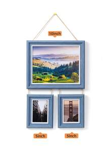 Vertical Wall Hanging 3‑Panel Collage Picture Frame Set, Connected By Hemp Rope, Wood‑Look Decorative Multi‑Opening Photo Display Frame, Ideal For Family Memory Travel Photos, Boho Home Wall Decoration For Living Room Entryway Housewarming Present - Multicolor - View 5