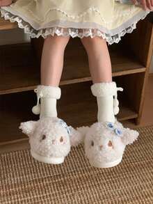 XIXITIAO Soft Cute Sheep Winter Closed‑Toe House Slippers, Warm Plush Bow Decor Sheep Indoor Slippers - White - View 11