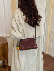 This Fashionable New Square Handbag Is Designed For Women, Featuring Metal Accessories, Unique Shoulder Strap And Pendant Decoration, And An Adjustable Long Shoulder Strap, Making It Perfect For Daily Shopping, Commuting, Vacation And Other Occasions. - Coffee - View 5