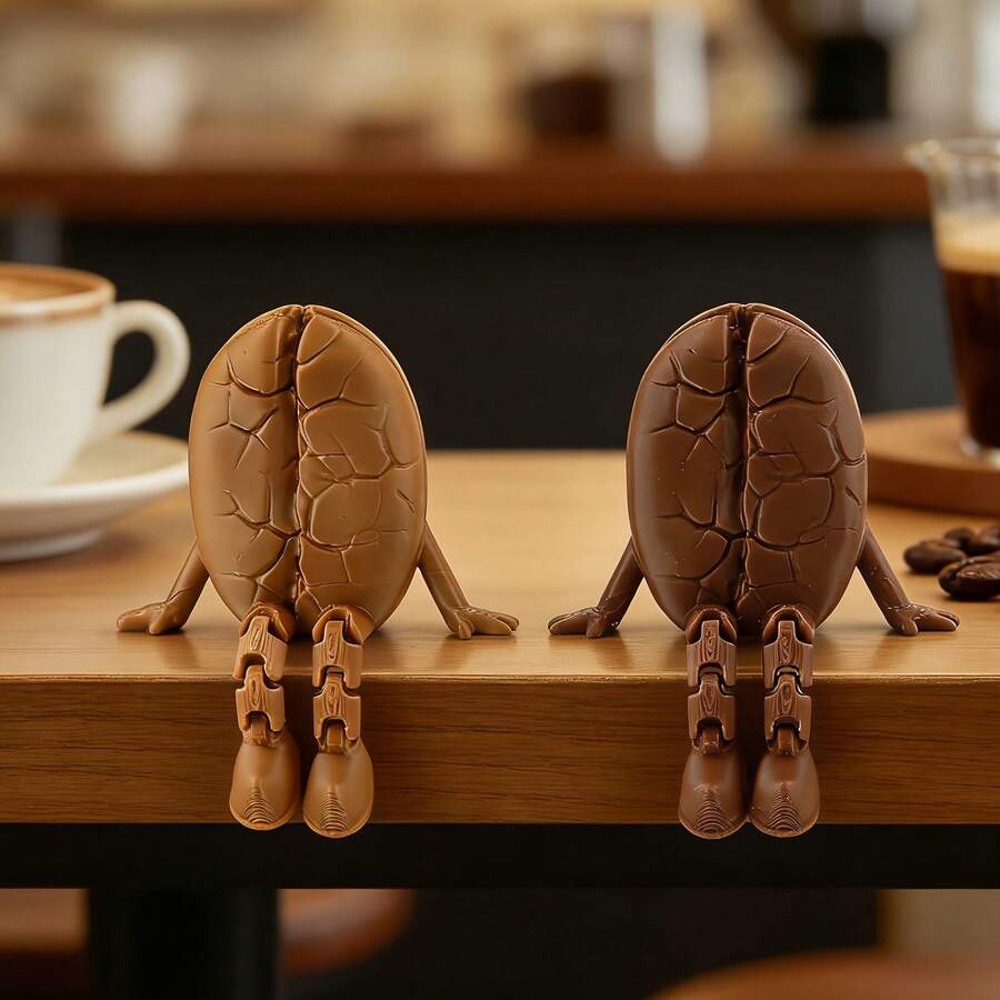 Creative Coffee Bean Movable Joint Figure Ornament, Funny Desktop Decoration, Fun Collectible Gift For Coffee Lovers, Craft Ornament - A - View 1