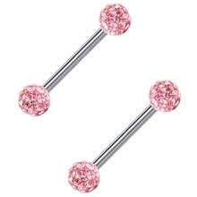 2Pcs Crystal Sparkle Ball Nipple Rings, 14G 316L Stainless Steel Straight Barbell Tongue Ring Stud For Women Daily Wear Y2K Sweet Colorful - Silver - View 37