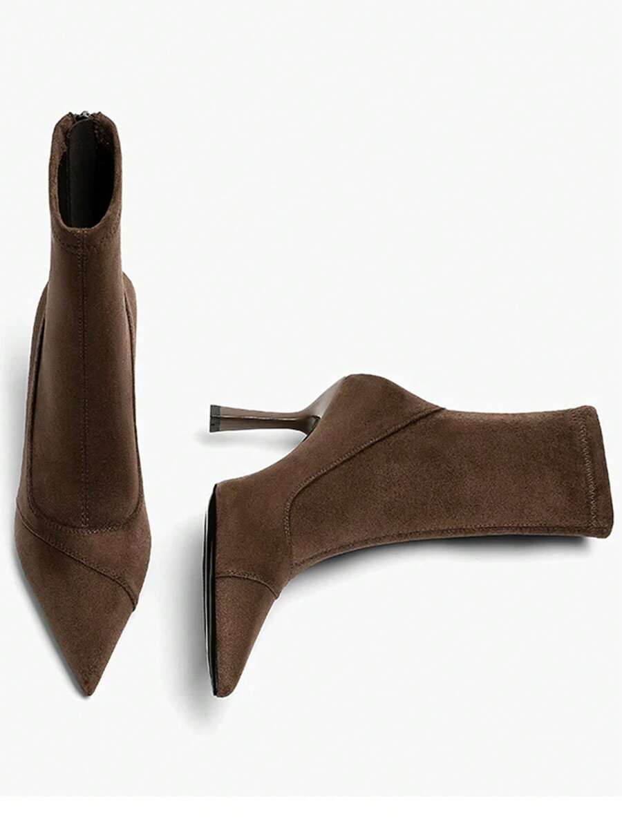 Women's Minimalist Office Style Flared Heel Pointed Toe Elastic Sock Ankle Boots