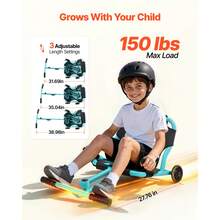 Ride On Scooter 150 Lbs Swing Side-To-Side For Amazing Riding Green, For Ages 4+, Powered By Zig-Zag Motion, Ride On Toy With 3 Adjustable Length, Hand Brake, For Hard Surface Indoor & Outdoor - Green - View 5