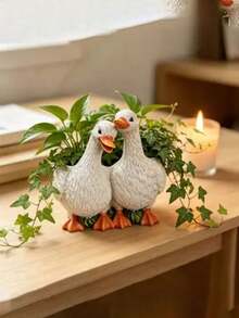 1pc Resin Couple Duck Home Decor Yard Balcony Small Flower Pot Planter - Regular Model - View 8