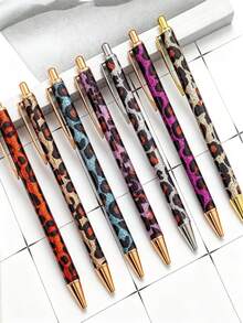 4pcs Random Leopard Print Ballpoint Pens, Retractable Design, Assorted Patterns, Minimalist Printed Pens, Suitable For Weddings, Parties, Daily Use, Gifts, Perfect Valentine's Day Gift For Friends And Family - Default - View 8