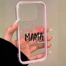 1pc Pink Frame Transparent Minimalist Lens Protection Anti-Drop Anti-Collision Letter Girl MAMA Pattern Phone Case Personalized Compatible With Iphone 16 Pro Max Phone Case 17/16/15/14 Plus/13/12/11 Protective Case Air Suitable For Samsung Series - Multicolor - View 3