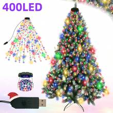 400/220 LED 聖誕瀑布樹燈，USB 供電 8 種模式 LED 錐形串燈，彩色節日裝飾，適用於室內/戶外花園派對婚禮聖誕節萬聖節，聖誕裝飾 - 彩色瀑布燈 - 查看 8
