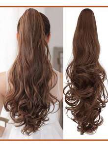 Ekstensi Rambut Ekor Kuda Bergelombang Sintetis Tahan Panas Jepit untuk Wanita, Hitam, Cokelat - MultiWarna - View 11