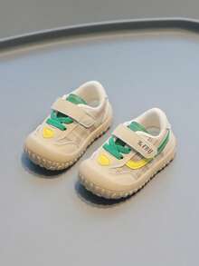 1 Pair Toddler Heart Contrast Color Patchwork Hook & Loop Closed Toe Flat Casual Sneakers For Daily Wear[Select By Actual Cm Inner Length] - Green - View 2
