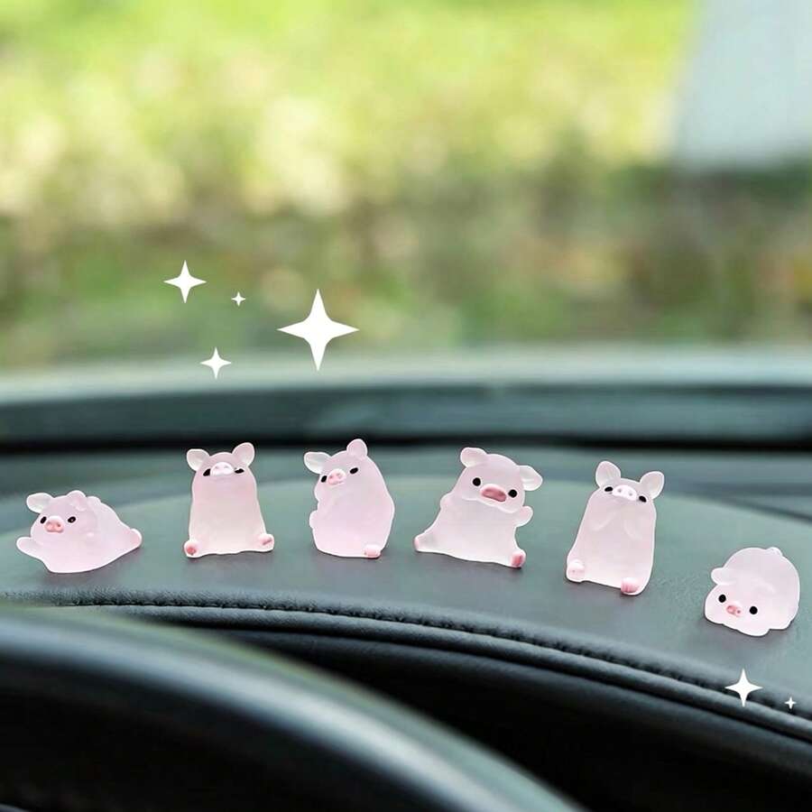5/6/12/18pcs Pig-Shaped Car Dashboard Decor. Small Resin Pig Figurines. Suitable For Cute Car Interior Accessories, Rearview Mirror Decor, Or As Fun Gifts For Girls. - A - View 1