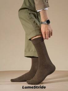 Men Crew Socks | Business & Everyday | Versatile Dress Socks Absorbent And Breathable | Comfortable Cotton | All-Match Style Gifts For Boyfriend - Coffee Brown - View 2