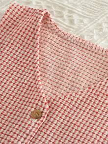 bearleader 3pcs/Set Girls Solid Color Base Layer + Red & White Plaid Tank Top + Casual Pants Autumn/Winter Fashion Outfit - Red - View 7