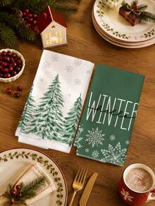 2PCS Kitchen Towels Christmas Tree Snowflake Print 40*60cm Minimalist Style Rectangular Microfiber Kitchen Towels, Dish Cloths, Tablecloths, Hand Towels, Christmas Home Decor, Bathroom Kitchen Decor, Housewarming Gifts For Neighbors, Perfect For Kitchen And Bathroom Use, Suitable For Housewives And Family Gatherings, Great Value, Essential Home Product - White - View 5
