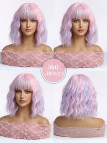 Halloween 12-Inch Multi-Color Short Curly Wig, Gradient Brown Black Pink Dopamine Color, Heat-Resistant Synthetic Fiber Wig, Suitable For Daily Wear, Party And Cosplay - Multicolor - View 3