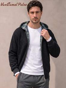 Vancamel Pulse Men's Solid Color Hooded Versatile Jacket, Outdoor Hiking Climbing Warm Sports Coat - Black - View 1