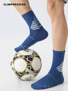 CLIMPRESSION Men's Blue Cotton Mid-Calf Socks, Mesh Sports Running Socks, White Striped Print, Arch Support Athletic Socks - Navy Blue - View 6