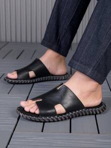 Men's Vintage Fashion Business Outdoor Sandals, 39-48 Size Microfiber Leather, Non-Slip Vacation Beach Versatile Sandals - Black - View 4
