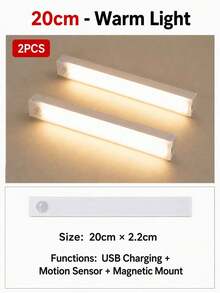 6pcs Motion Sensor Light Bars, Bedroom Night Light, USB Rechargeable LED Light, Suitable For Room, Cabinet, Closet, Hallway And Stairs, 19.69in/11.81in/7.87in/3.94in, Warm White/Cool White - Multicolor - View 21