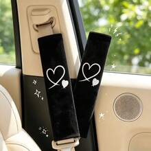 2pcs Heart Pattern Car Seat Belt Covers, Soft Plain Shoulder Pads, Universal Car Seat Belt Protector, Women's Car Interior Decoration Accessories - A - View 7
