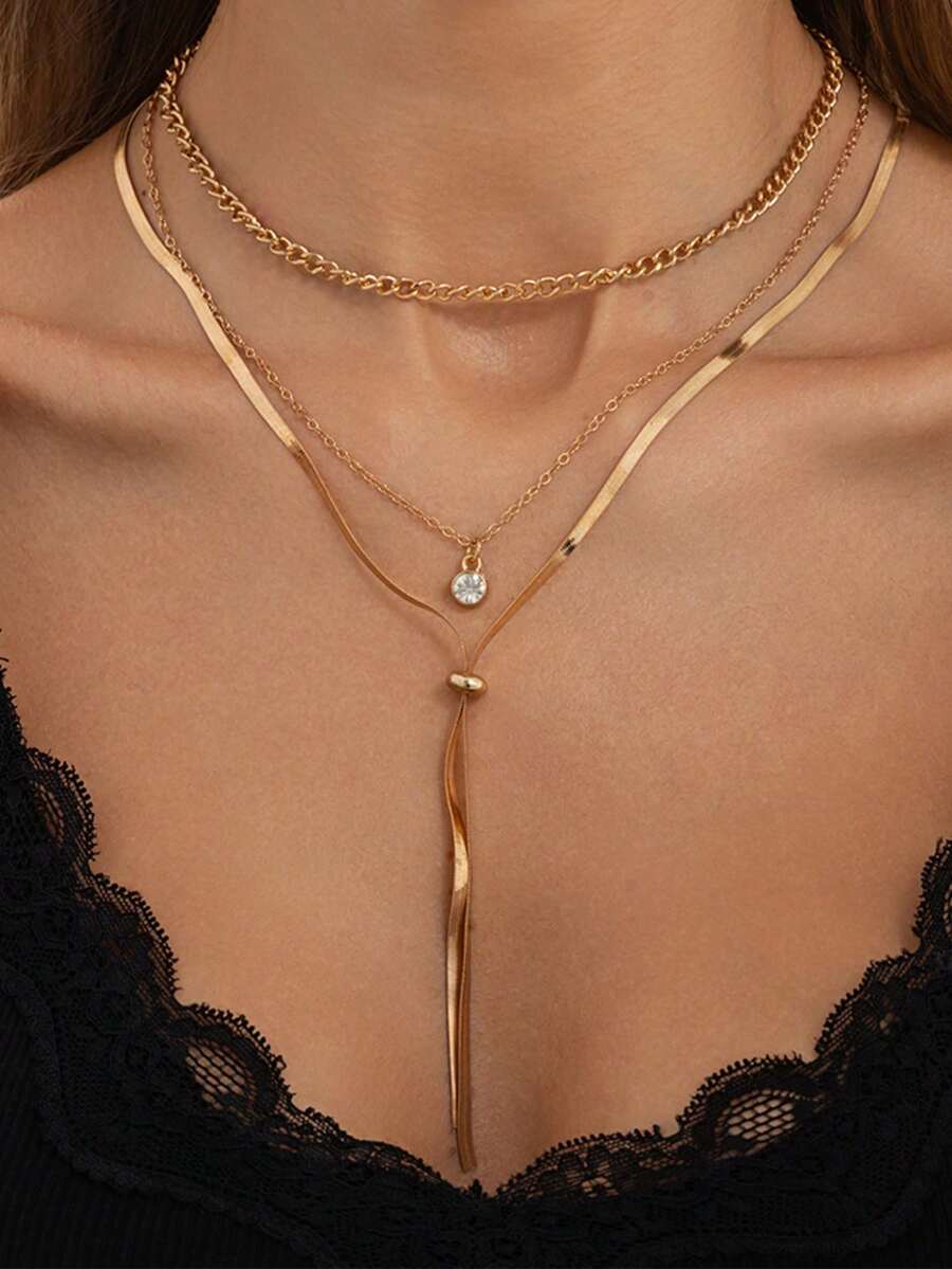 Hip Hop Metal Snake Bone Chain Tassel Necklace, Fashionable Luxury Pendant Layered Necklace