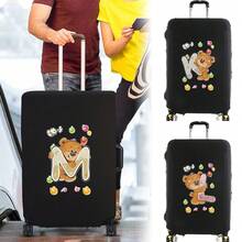 Black Elastic Luggage Cover, Cartoon Teddy Bear Candy Letter Initial Print, Dustproof Luggage Sleeve, Travel Accessory, Luggage Not Included - Black - View 1