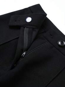 Women's Fashion Button Casual Long Pants For Business Office - Black - View 9
