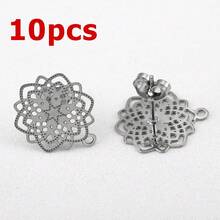10pcs Stainless Steel Vintage Hollow Floral Pattern Gold Earring Studs Base, Suitable For DIY Jewelry Making Bohemian Style Fashion Elegant Pendant Earring Accessories - Stainless Steel Earrings - View 18