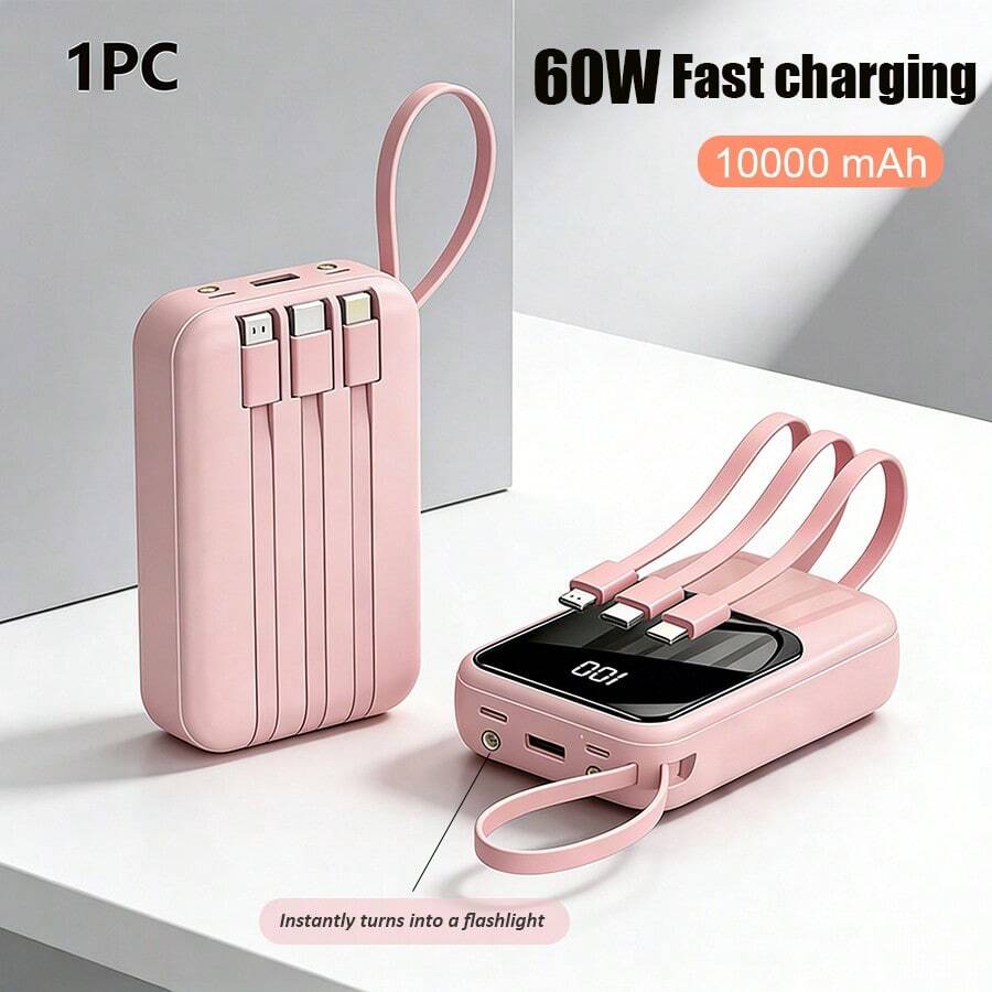 GAWFOLK Pink 10000mAh Magnetic Wireless Power Bank With 3 Built-In Fast Cables & LCD Display | 22.5W Portable Charger For IPhones 16/15/14/13 & Android | Stylish Pink Color With Carrying Strap, Perfect As A Valentine's Day Gift For Her, Travel, Hiking & Daily Commute | Reliable Emergency Backup & Charger Portable (Pink Power Bank Charger) Essential Travel Gift - Multicolor - View 1