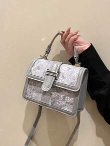Classic All-Over Pattern Women's Small Square Handbag - Grey - View 5