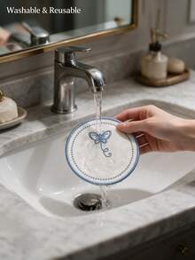 4pcs Blue Round Butterfly Polyester Embroidered Drink Coasters, Washable Table Decor, Non-Slip Table Mat, Waterproof And Oil-Resistant, Suitable For Restaurant, Cafe, Homestay, Afternoon Tea, Holiday, Party, Gathering, Birthday, Wedding, Dinner - Multicolor - View 5