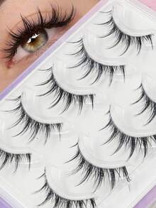 5 Pairs Cross-Style Full False Eyelashes, Long Center Gradient Natural Look - View 5