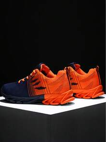 1 Pair Contrast Color Basic Sports Lace-Up Casual Shoes, Breathable Outdoor Shoes For Spring And Autumn - Orange - View 2