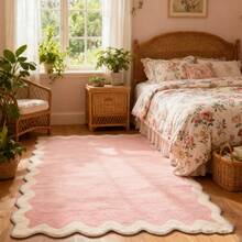 1pc Modern Luxury Pink Wavy Edge Rug, Ins Style Pink Bedroom Bedside Decorative Rug, Room Decor Rug, Home Decor Rug, Sofa Seating Rug, Bedroom Decor, Bathroom Small Rug, Modern Creative Fashion Rug, Living Room Rug, Living Room Small Rug, Bedroom Rug, Outdoor Rug, Washable Rug, Gift For Boys And Girls, Thanksgiving Rug, Soft And Machine Washable, Suitable For Living Room, Office, Cafe And Balcony Decor - Multicolor - View 1