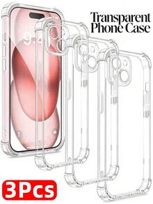 3pcs Transparent Anti-Drop Phone Case, Soft TPU Silicone Material, Compatible With IPhone 17 16 15 14 13 12 11 Pro Max X XR XS Max 7 8 Plus, Galaxy, Honor, Pixel And Other Phones,International Version, Not The Domestic Version - Clear - View 165