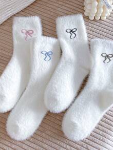5 Pairs Bowknot Socks, Warm And Comfortable Autumn/Winter Style, Suitable For Girls' Daily Wear. - Multicolor - View 9