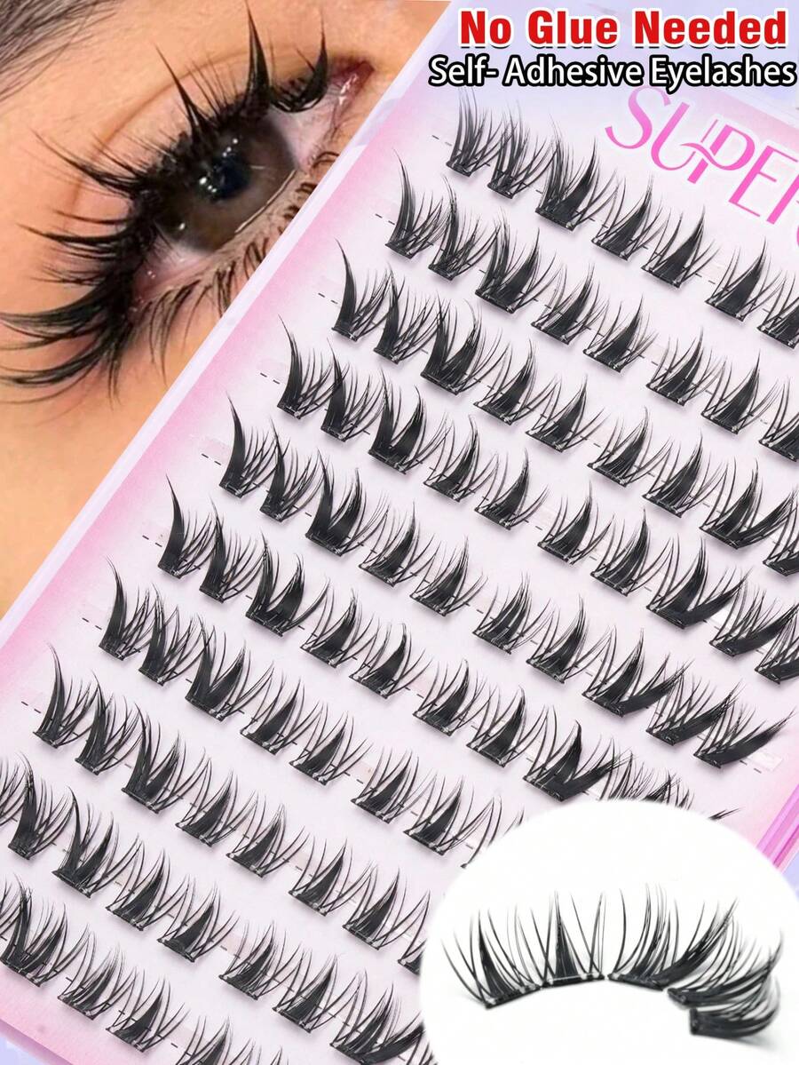 100 Clusters Self-Adhesive False Eyelashes, C Curl, 9-13mm Mixed Length, Single Cluster Design, DIY Self-Adhesive Eyelash Extensions, Suitable For Parties, Travel, And Daily Makeup - C - View 1