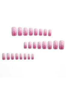 Peach Powder Aurora Gradient Short Square Nail Stickers, 24 Pieces In Pack, 12 Different Sizes, French Gradient Short Style Fake Nail Stickers, Glossy Full Coverage Adhesive Stickers, With Nail Polish... - Multicolor - View 3