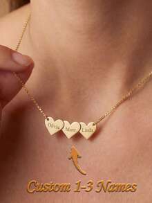 Custom Heart Name Necklace, Engraved Family Name Necklace, Multiple Heart Necklace, Gift For Mom, Gift For Wife, Grandma Gift - Multicolor - View 1
