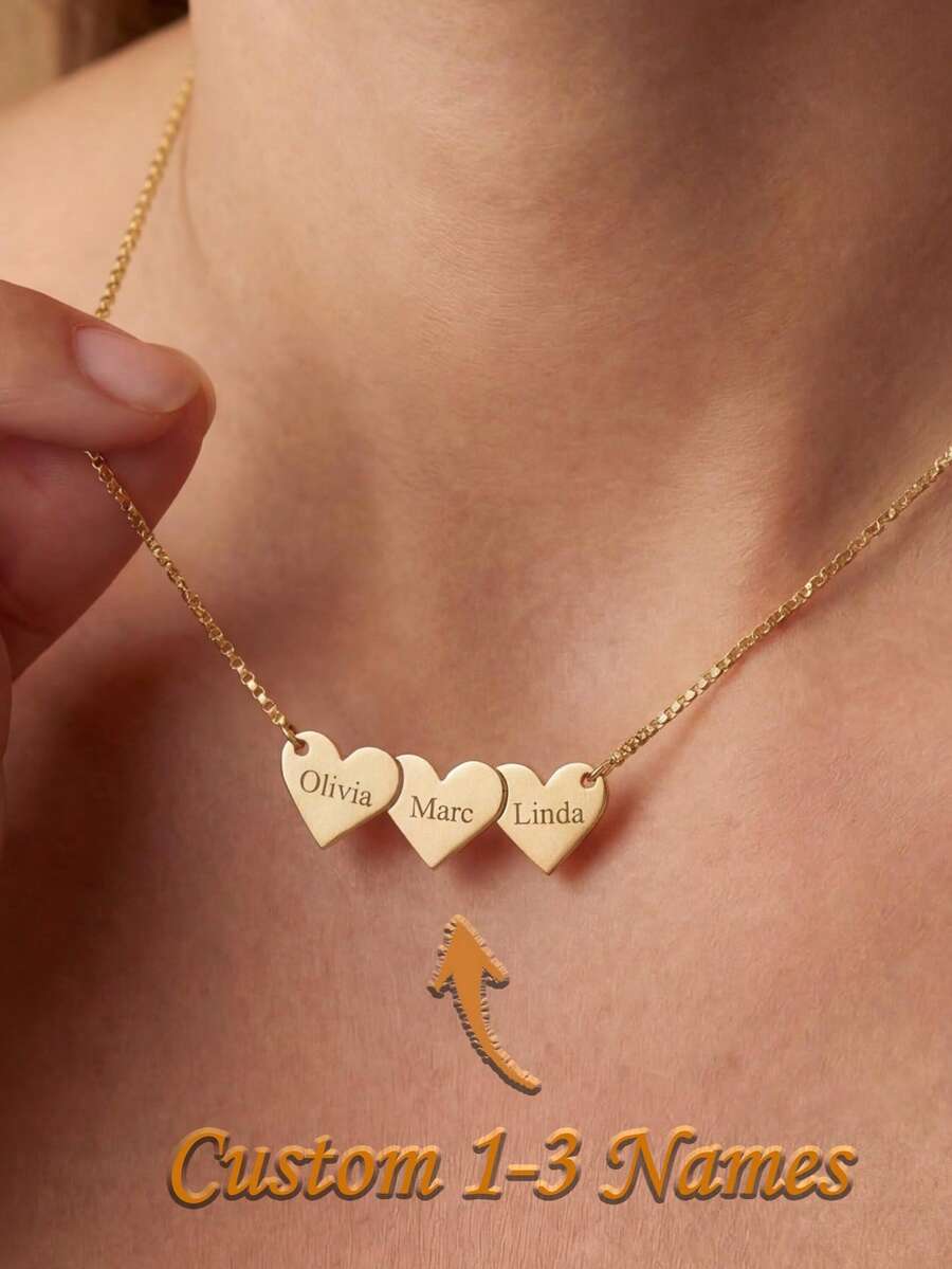 Custom Heart Name Necklace, Engraved Family Name Necklace, Multiple Heart Necklace, Gift For Mom, Gift For Wife, Grandma Gift - Multicolor - View 1